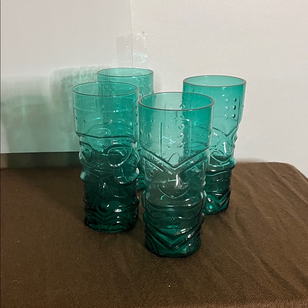 😄Teal tikki glasses drinking bar cocktail set of 4